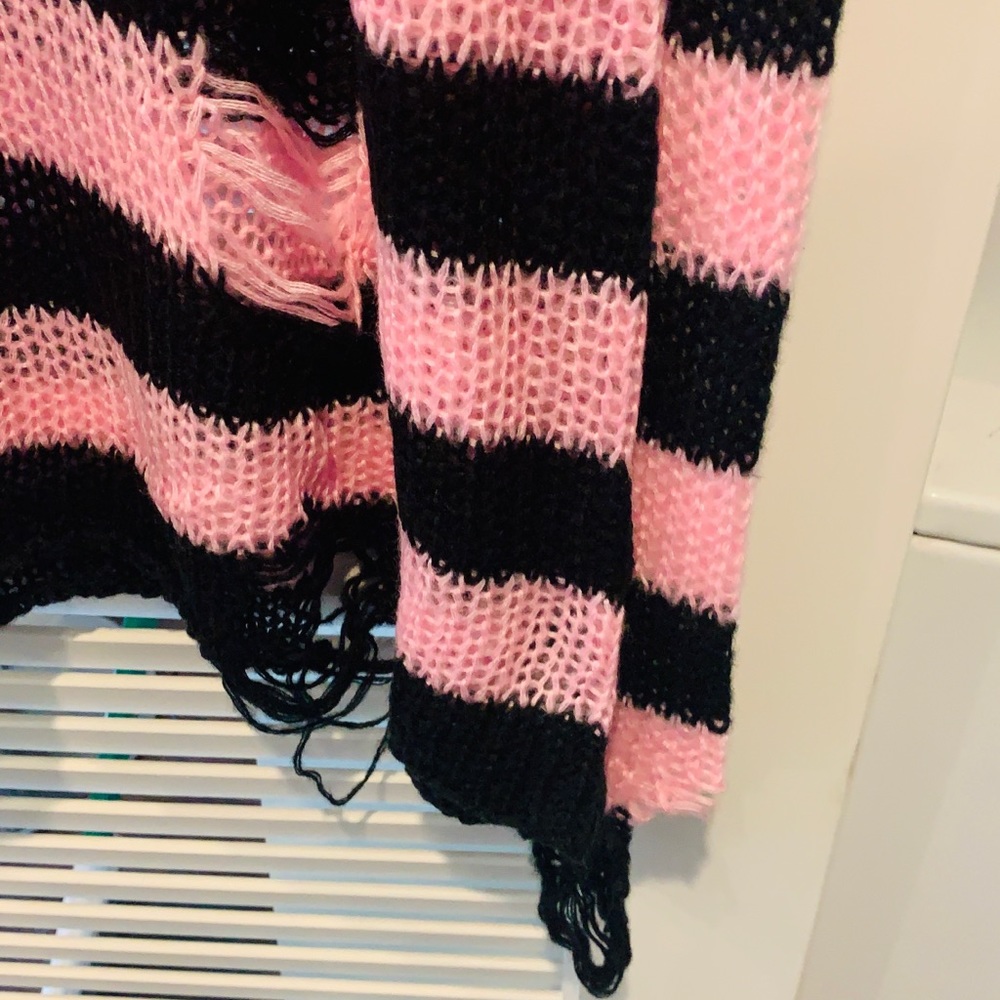 Widow Pink/Black Distressed Knit Sweater - Picture 8 of 10